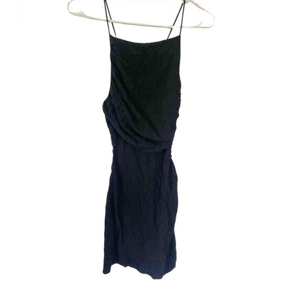 NWT Zara Black Body Con Mini Dress high neckline open back, textured Dress Sz XS - Picture 1 of 6